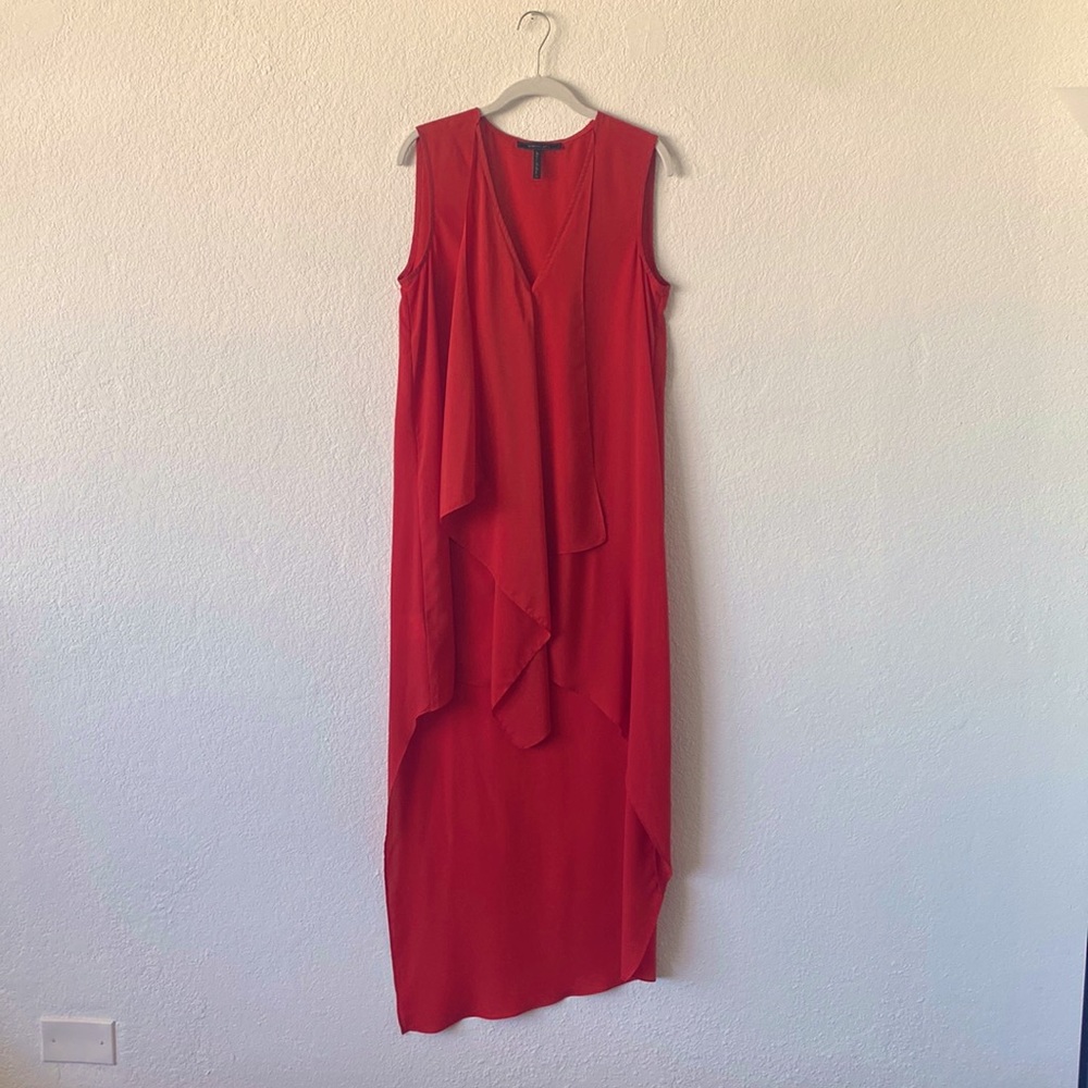 BCBG MAXAZRIA Tara Cascade Ruffled High/Low Dress - Coral - Sz M